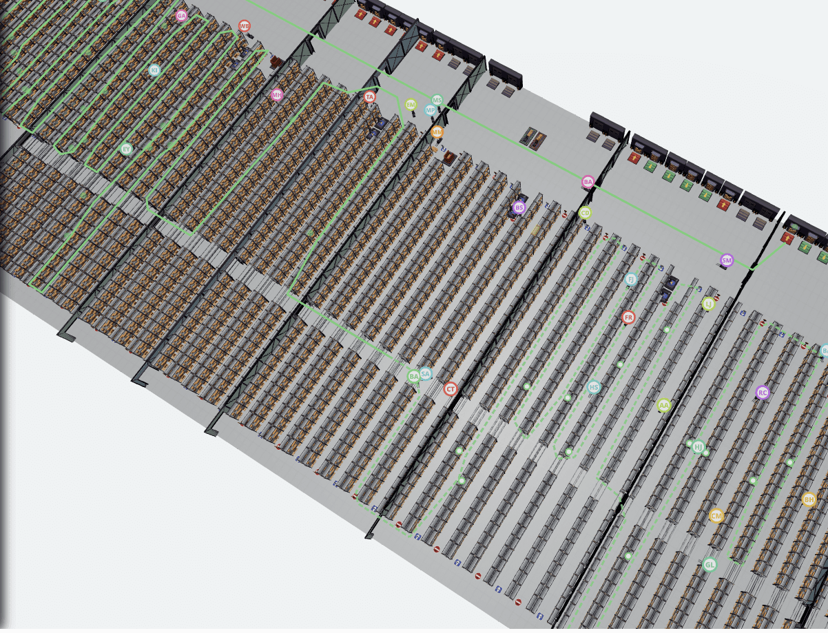 Real-time map of a warehouse modelled in Find & Order